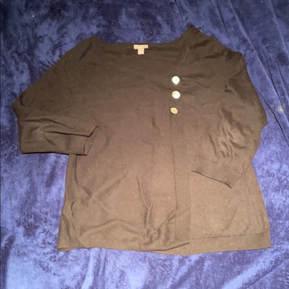 Black offset button sweater